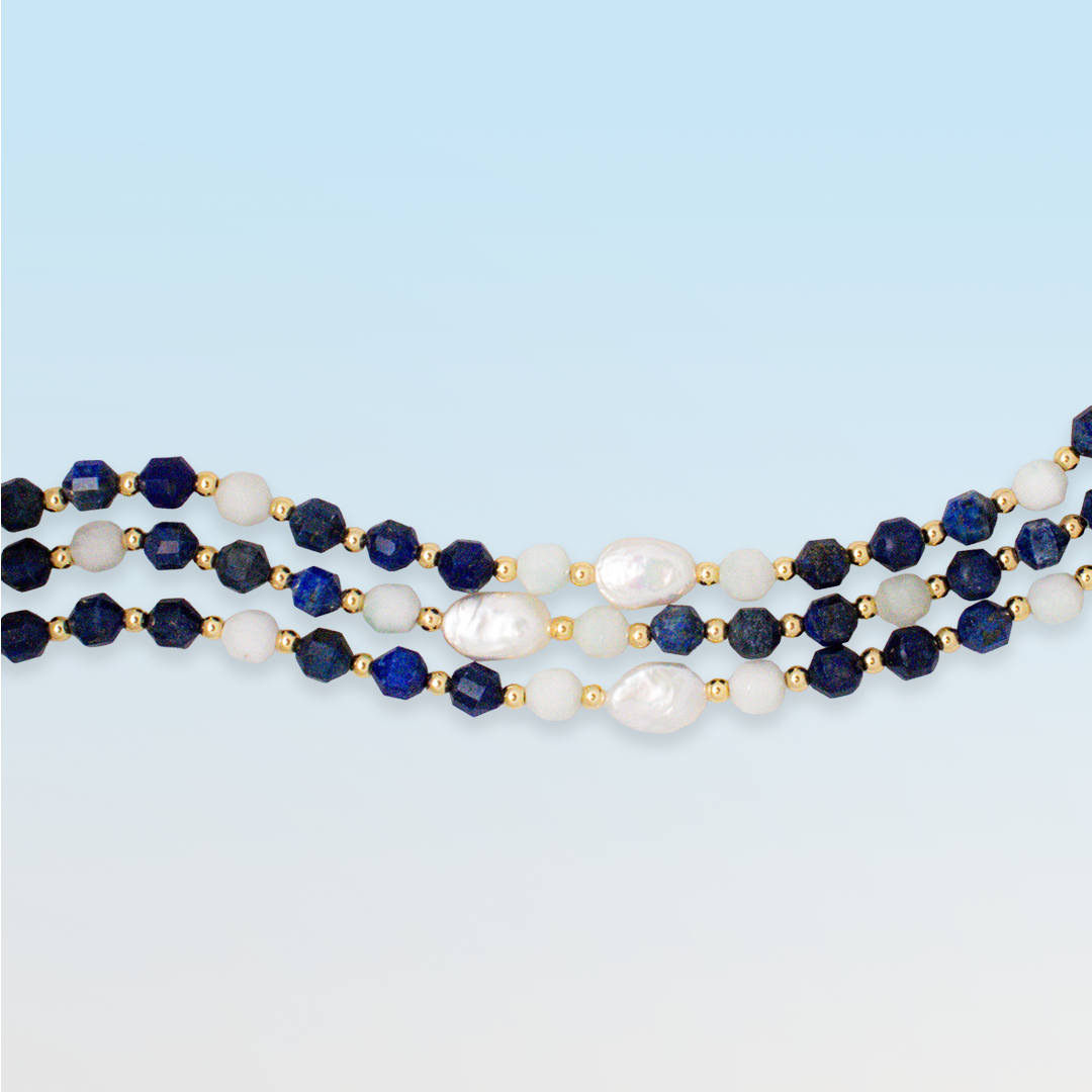 Blue Spring Lapis Aquamarine and Pearl Necklace