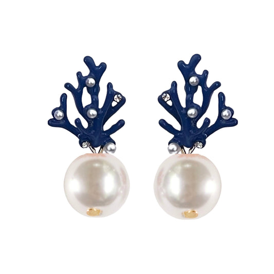 Coral and Pearl Drop Earrings