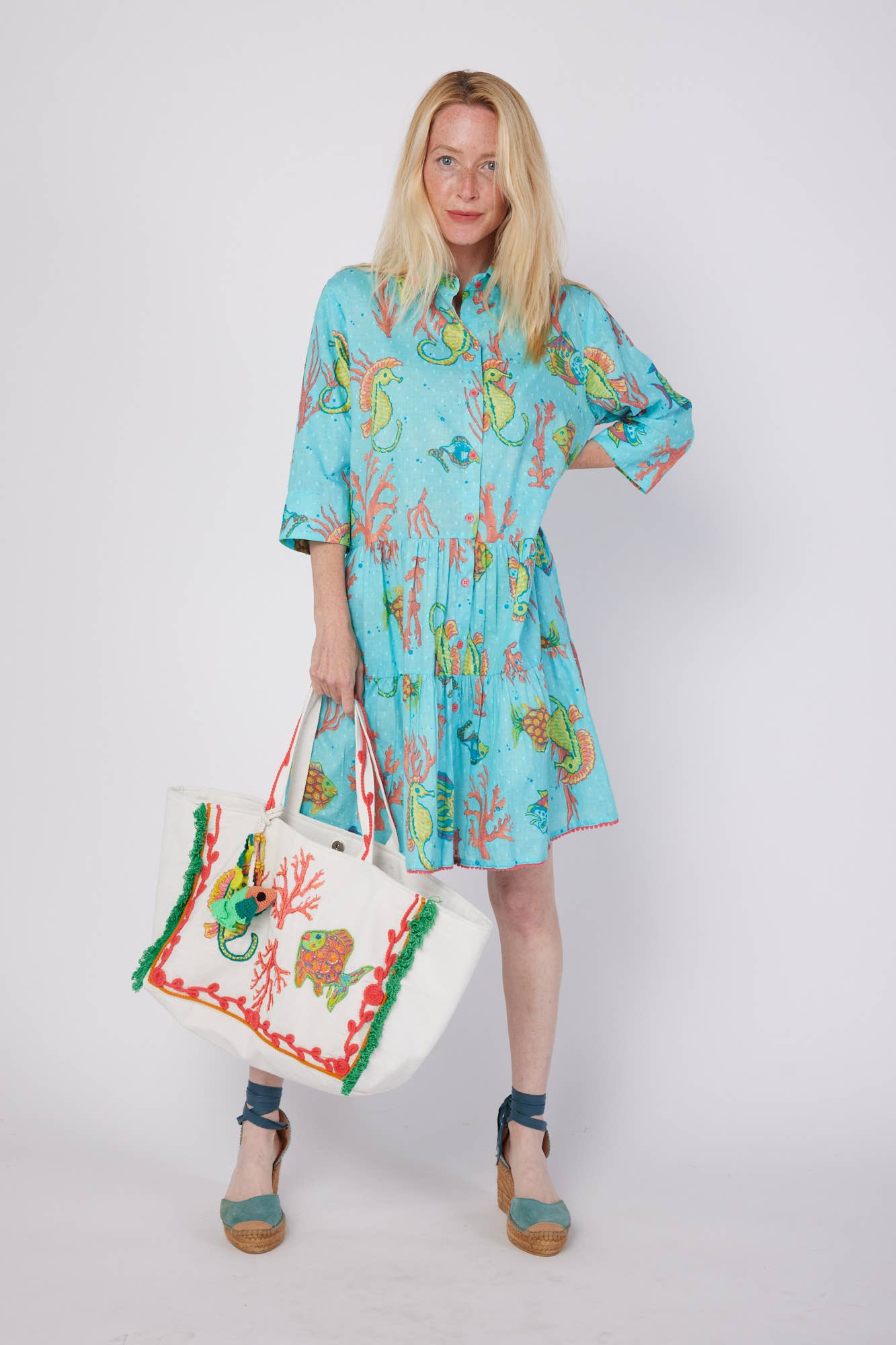 Dress - Alcee Sea Life and Coral Print Dress - Curated Dry Goods