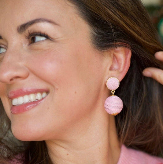 Earrings - Ballet Pink Lantern Raffia Earrings - Curated Dry Goods