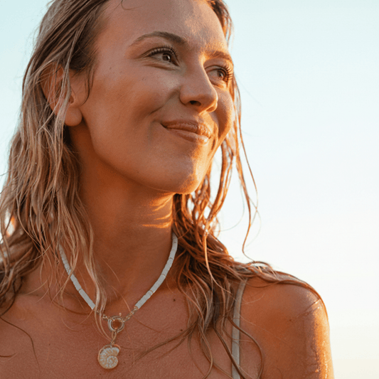 Necklace - Biscayne White Beaded Necklace with Shell Charm - Curated Dry Goods