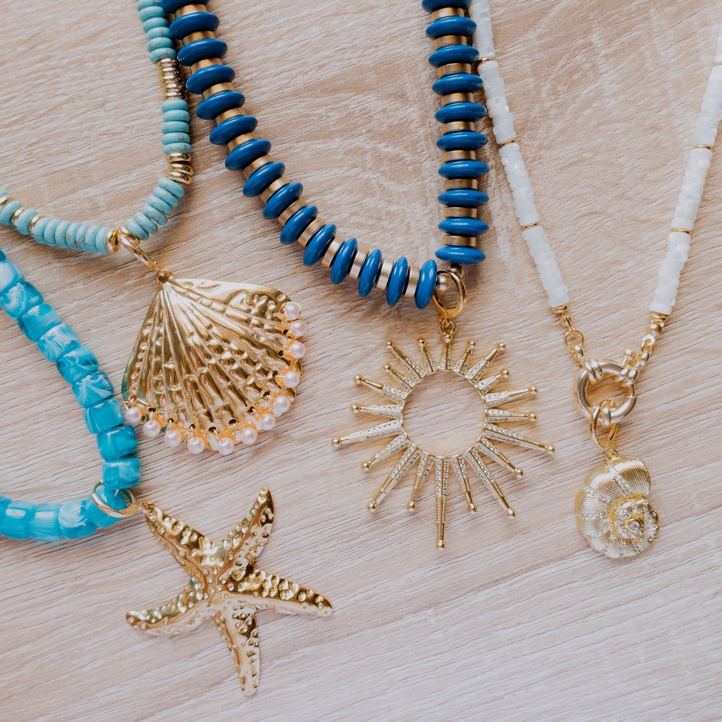 Necklace - Biscayne White Beaded Necklace with Shell Charm - Curated Dry Goods