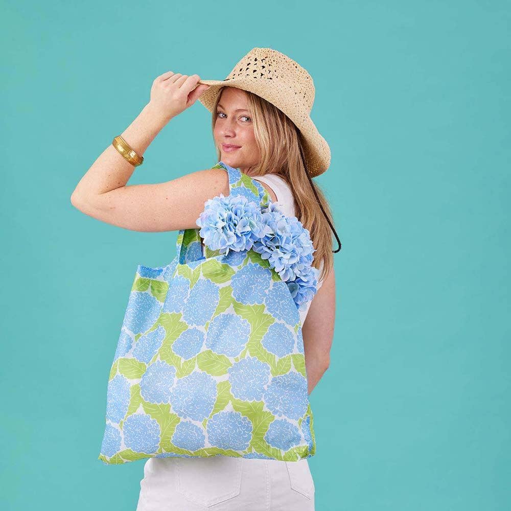 Bags - Blue Hydrangea Reusable Shopper Tote - Curated Dry Goods