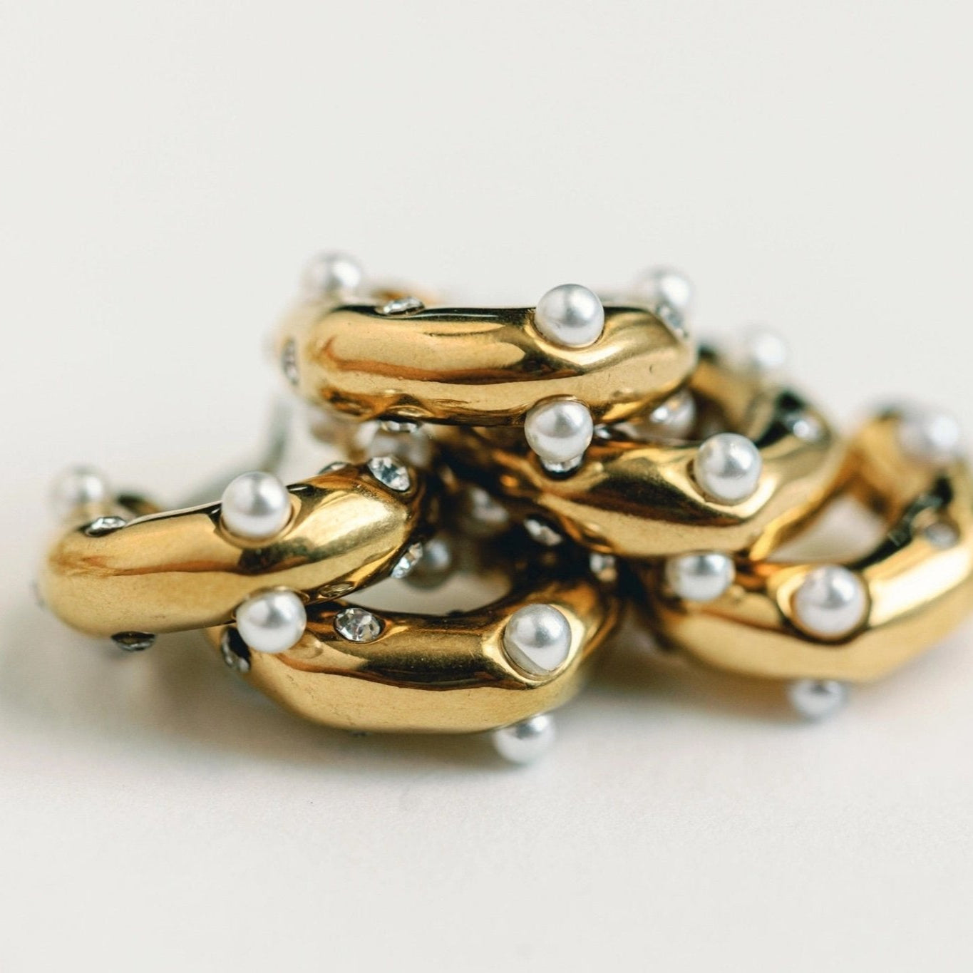 Earrings - Diamond and Pearl Chunky Huggie Statement Earrings - Curated Dry Goods