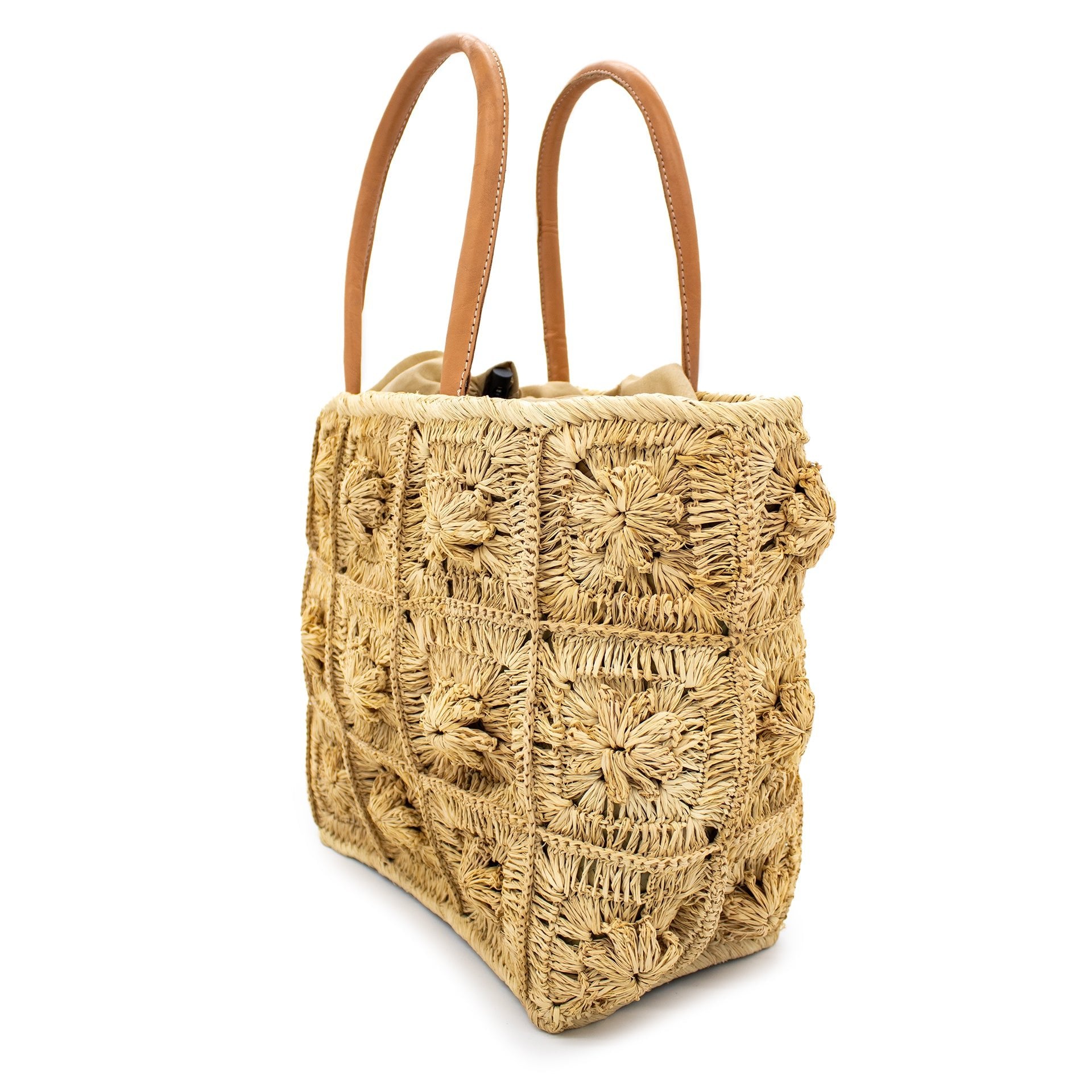 Bags - Flower Crochet Straw Basket Bag - Curated Dry Goods