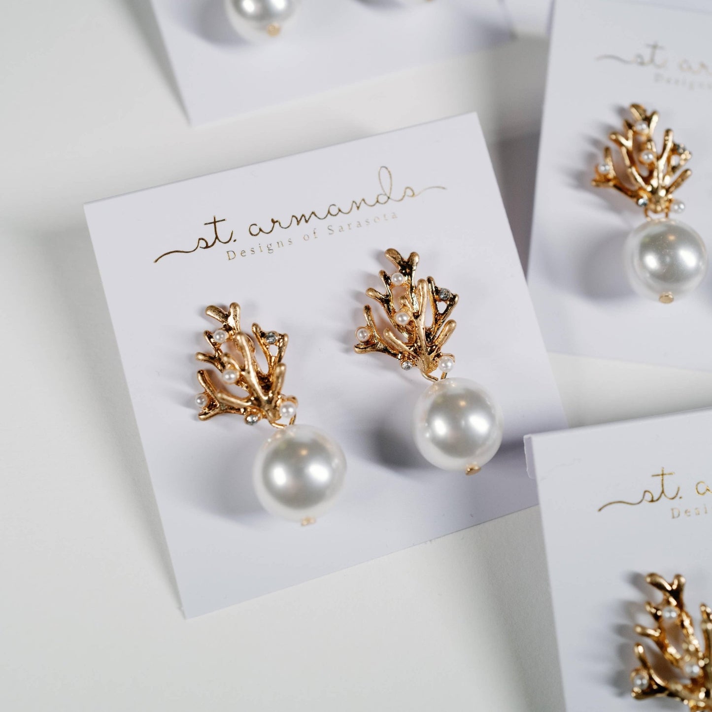 Earrings - Gold Coral and Pearl Drop Earrings - Curated Dry Goods