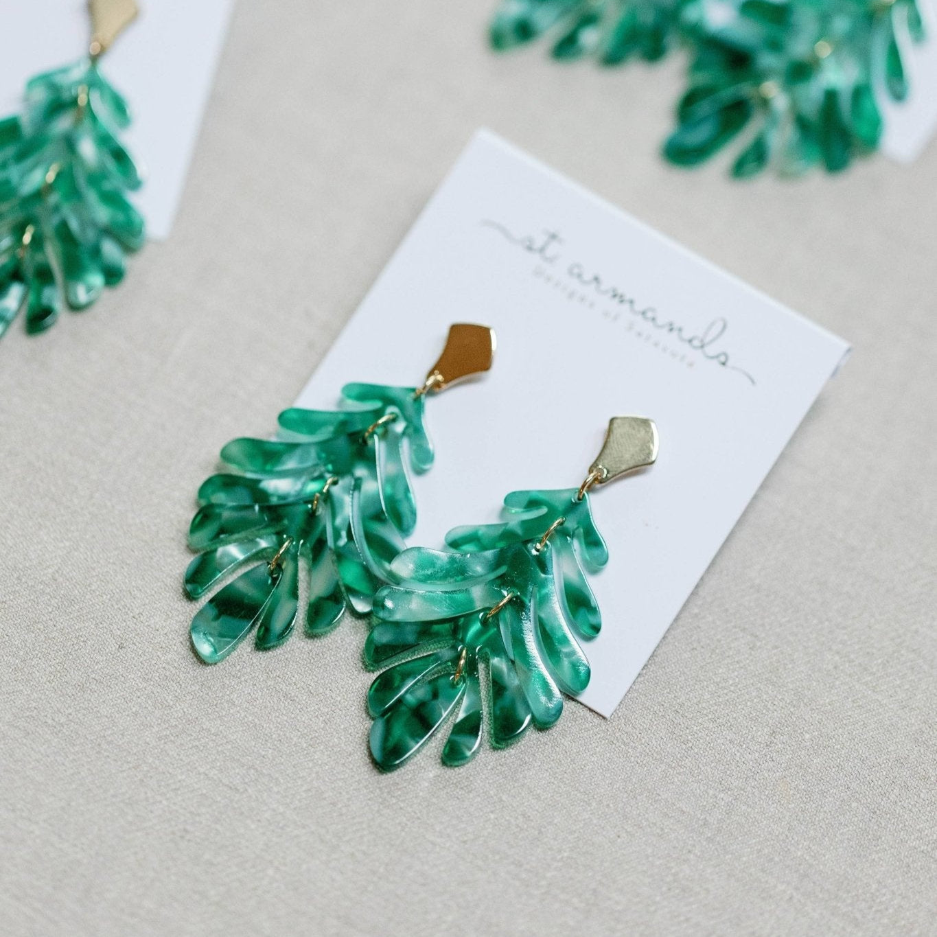 Earrings - Green Petite Palm Drop Statement Earrings - Curated Dry Goods