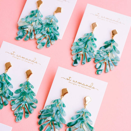 Earrings - Green Petite Palm Drop Statement Earrings - Curated Dry Goods
