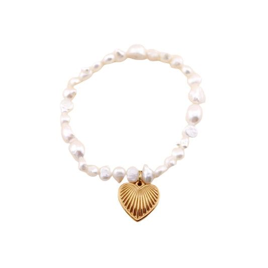 Bracelet - Island Breeze Heart Charm Pearl Bracelet - Curated Dry Goods