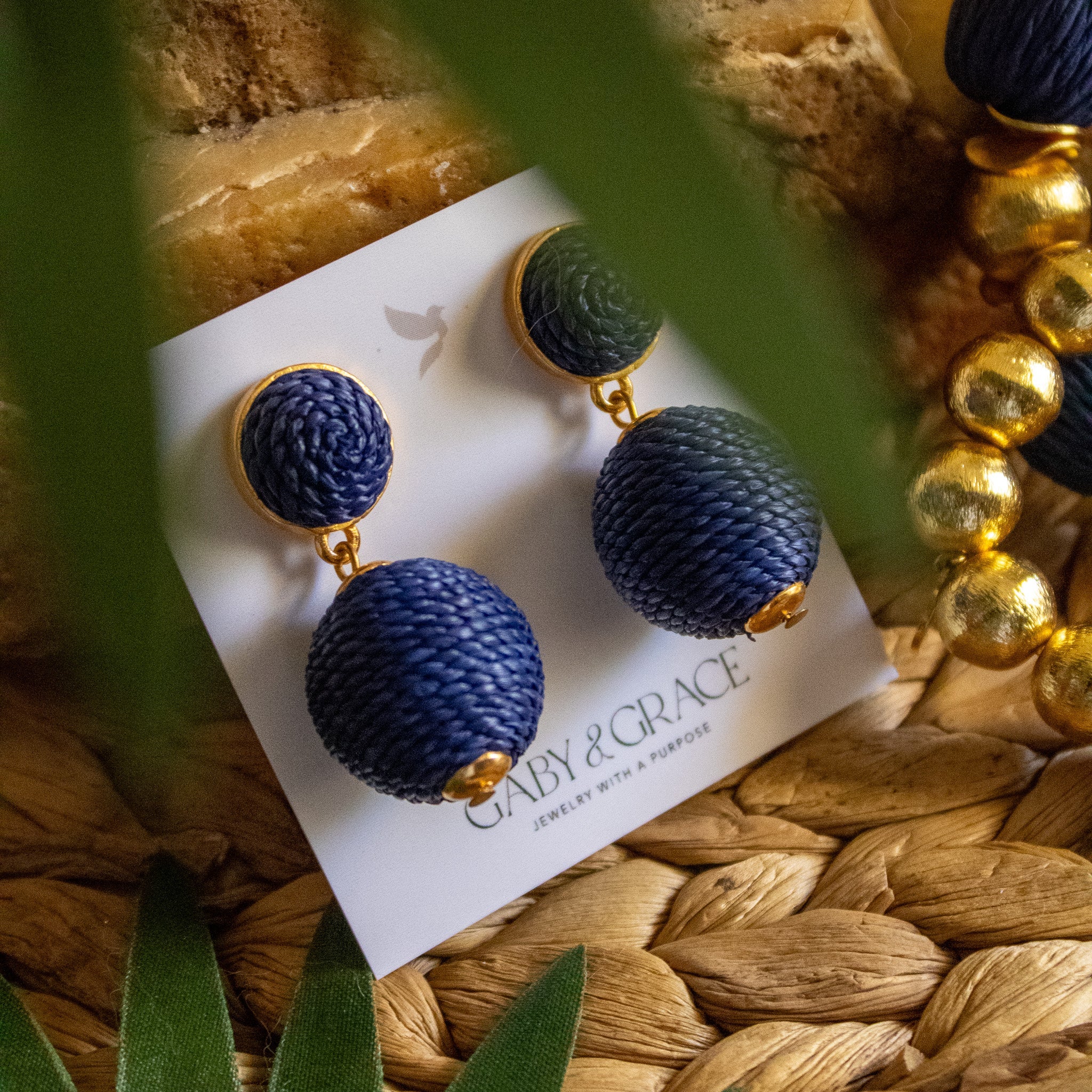 Earrings - Lantern Raffia Earrings Navy - Curated Dry Goods