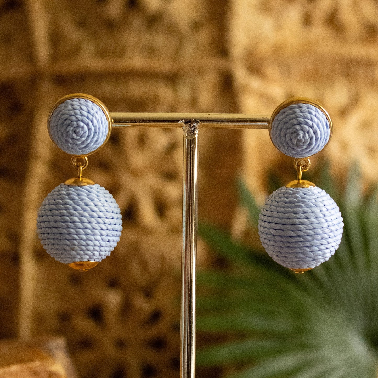 Earrings - Lantern Raffia Earrings Powder Blue - Curated Dry Goods