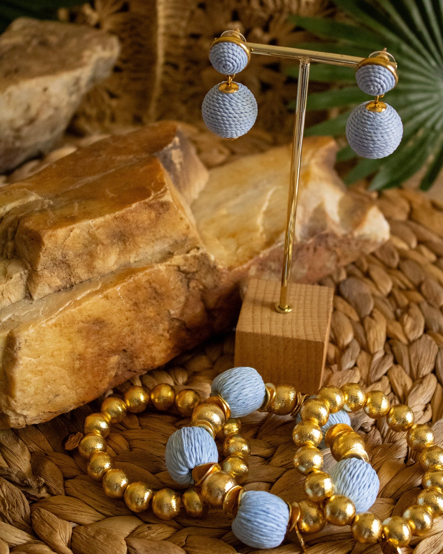 Earrings - Lantern Raffia Earrings Powder Blue - Curated Dry Goods