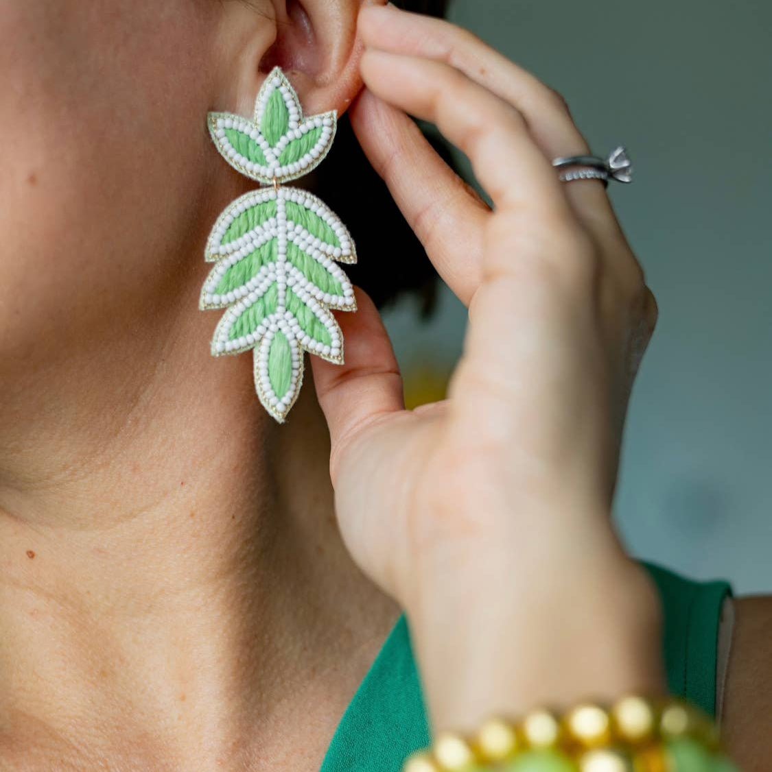 Earrings - Lime Green Lilly Palm Earrings - Curated Dry Goods