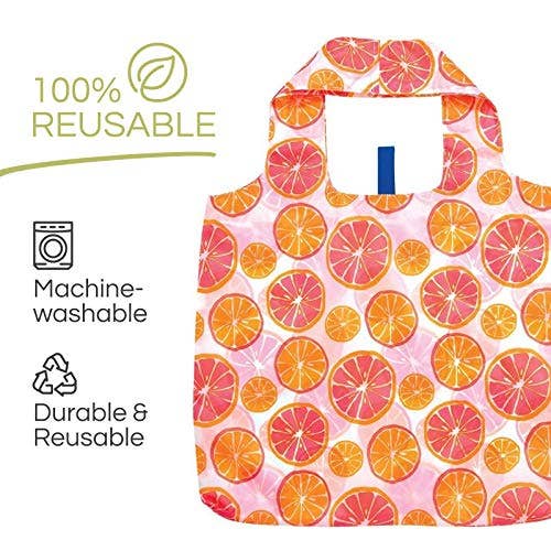 Bags - Orange Print Reusable Shopper Tote - Curated Dry Goods