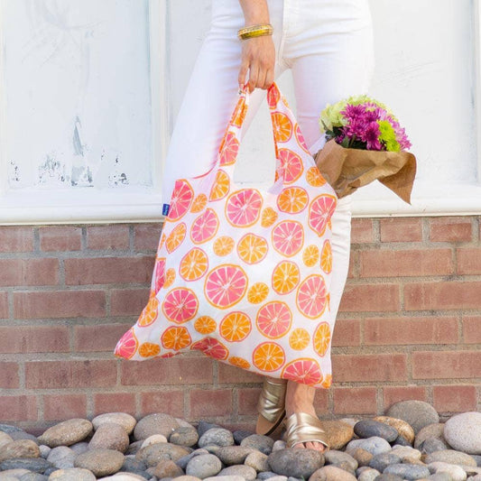 Bags - Orange Print Reusable Shopper Tote - Curated Dry Goods