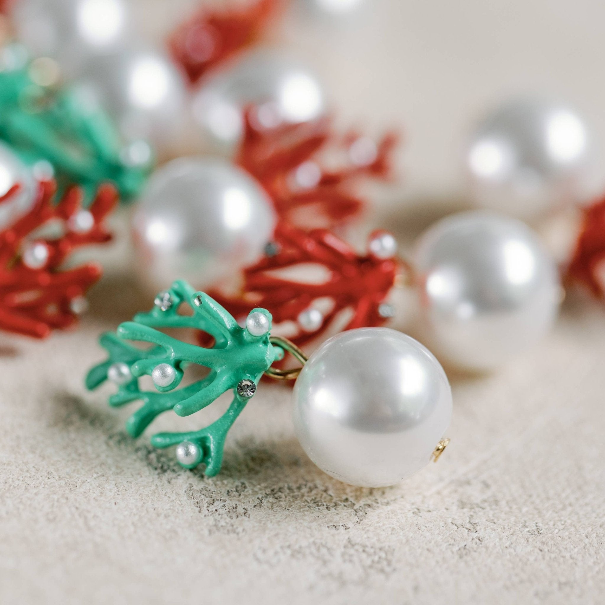 Earrings - Red Coral and Pearl Drop Earrings - Curated Dry Goods