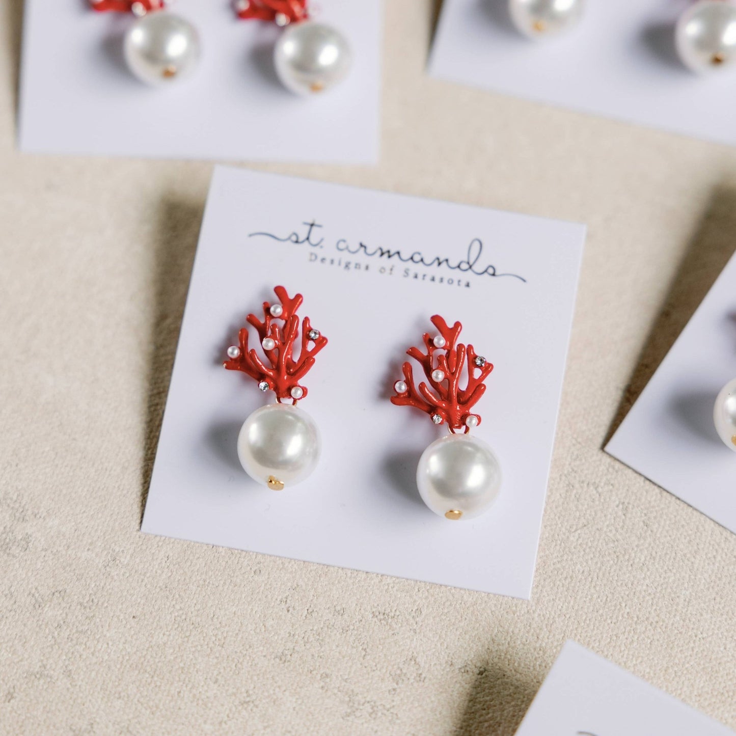 Earrings - Red Coral and Pearl Drop Earrings - Curated Dry Goods