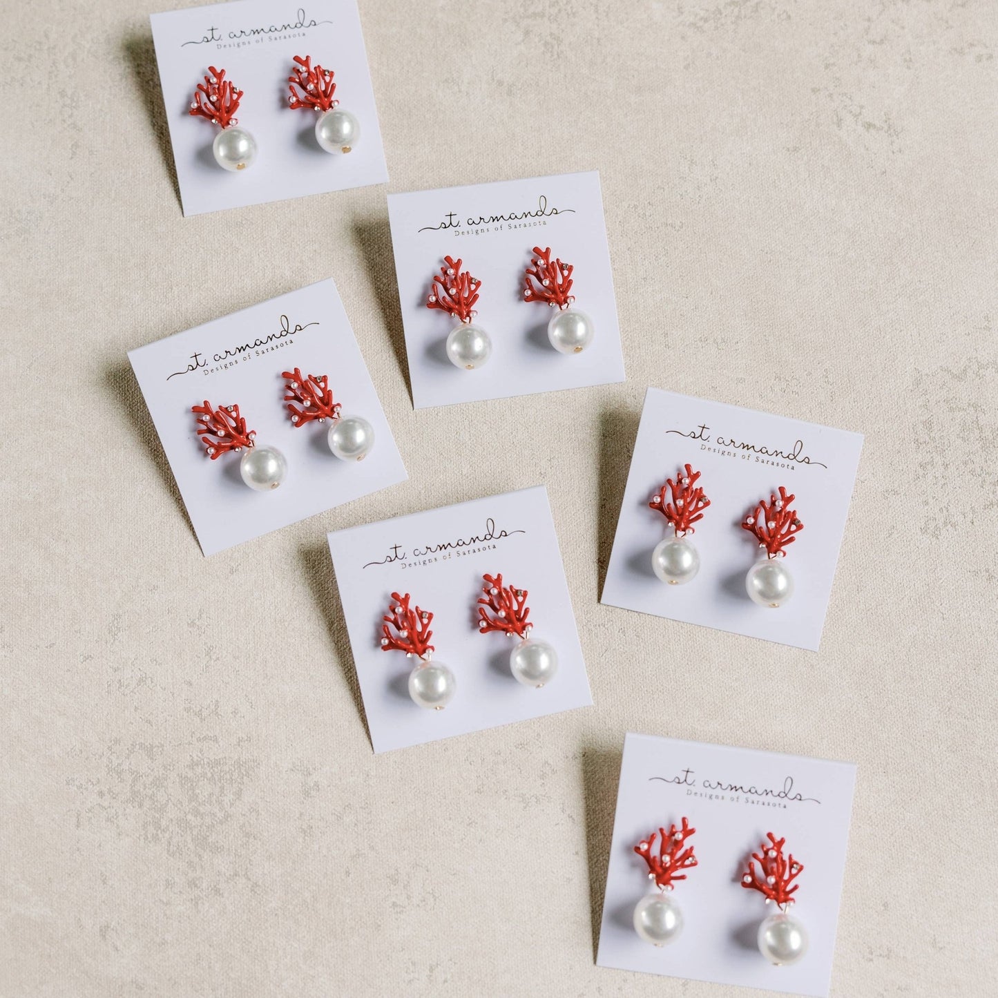 Earrings - Red Coral and Pearl Drop Earrings - Curated Dry Goods