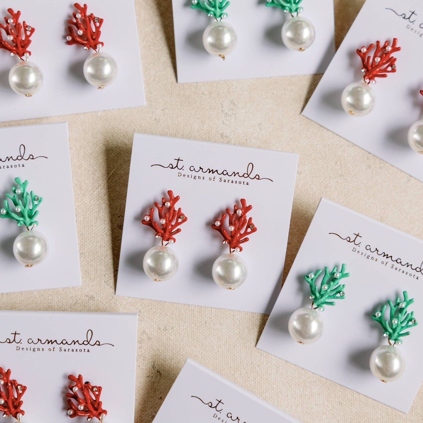 Earrings - Red Coral and Pearl Drop Earrings - Curated Dry Goods