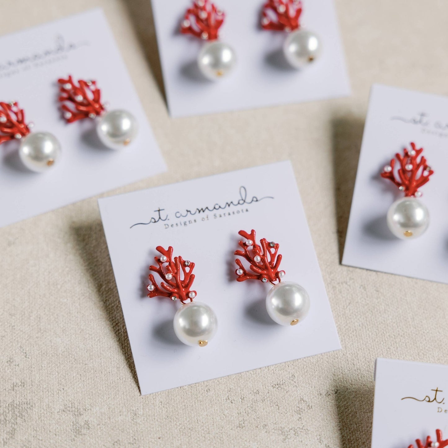 Earrings - Red Coral and Pearl Drop Earrings - Curated Dry Goods