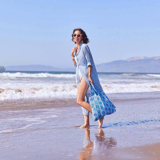Bags - Seahorse Print Reusable Shopper Tote - Curated Dry Goods