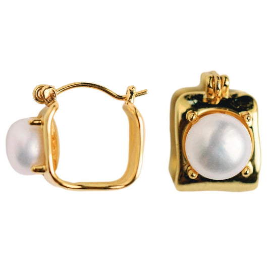 Earrings - Seaside Square Gold Hoops - Curated Dry Goods