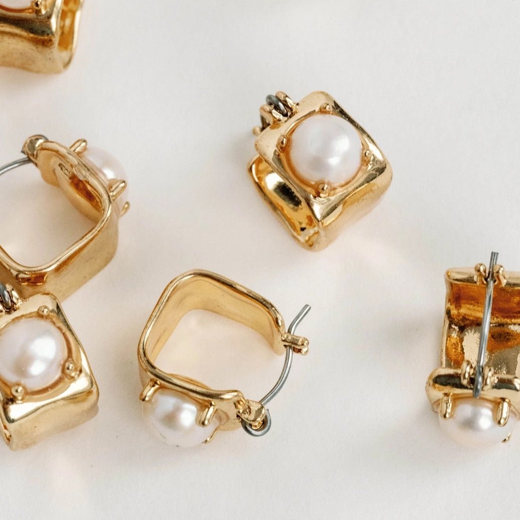 Earrings - Seaside Square Gold Hoops - Curated Dry Goods
