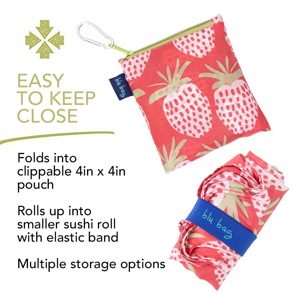 Bags - Strawberry Print Reusable Shopper Tote - Curated Dry Goods