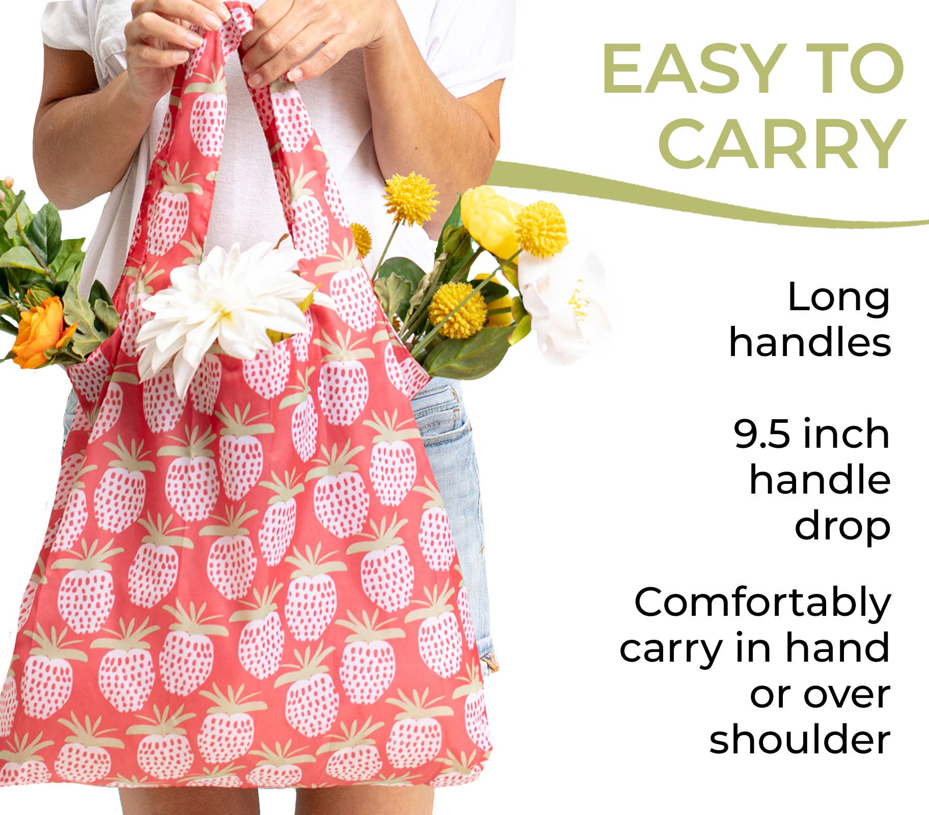 Bags - Strawberry Print Reusable Shopper Tote - Curated Dry Goods