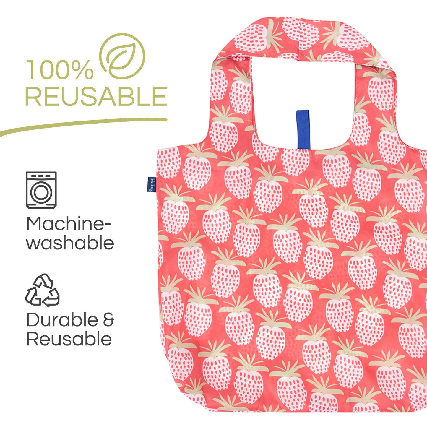 Bags - Strawberry Print Reusable Shopper Tote - Curated Dry Goods