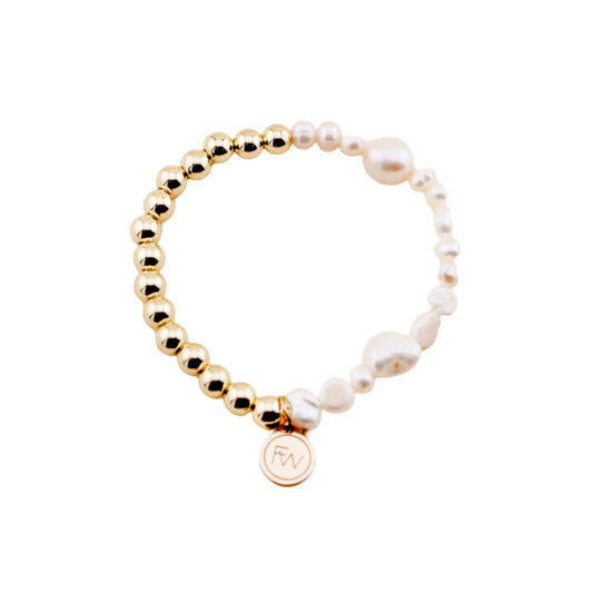Bracelet - Sunset Glow Gold and Pearl Beaded Bracelet - Curated Dry Goods