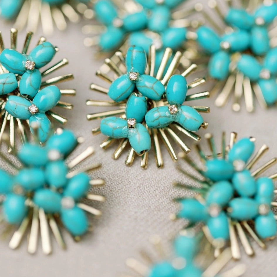 Earrings - Turquoise Sunburst Statement Stud Earrings - Curated Dry Goods