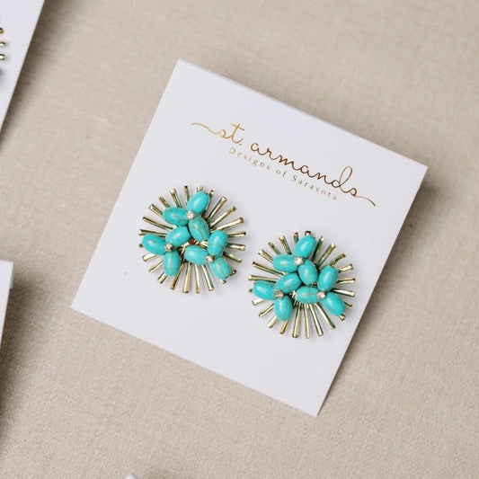 Earrings - Turquoise Sunburst Statement Stud Earrings - Curated Dry Goods