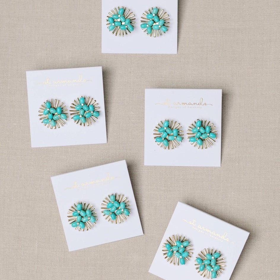 Earrings - Turquoise Sunburst Statement Stud Earrings - Curated Dry Goods