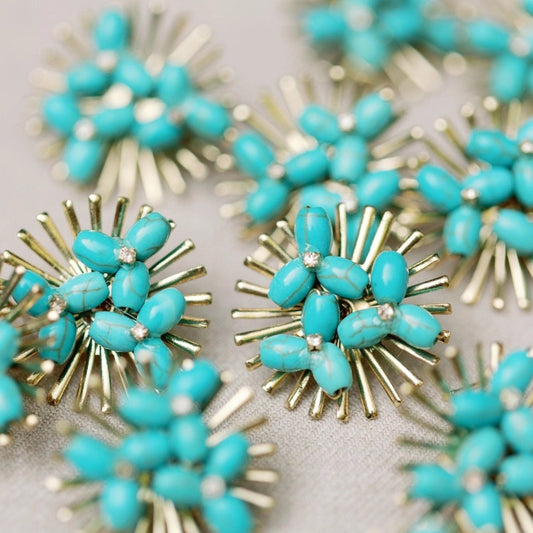 Earrings - Turquoise Sunburst Statement Stud Earrings - Curated Dry Goods