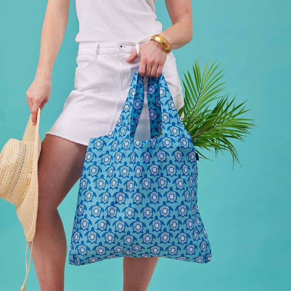 Bags - Turtle Print Reusable Shopper Tote - Curated Dry Goods