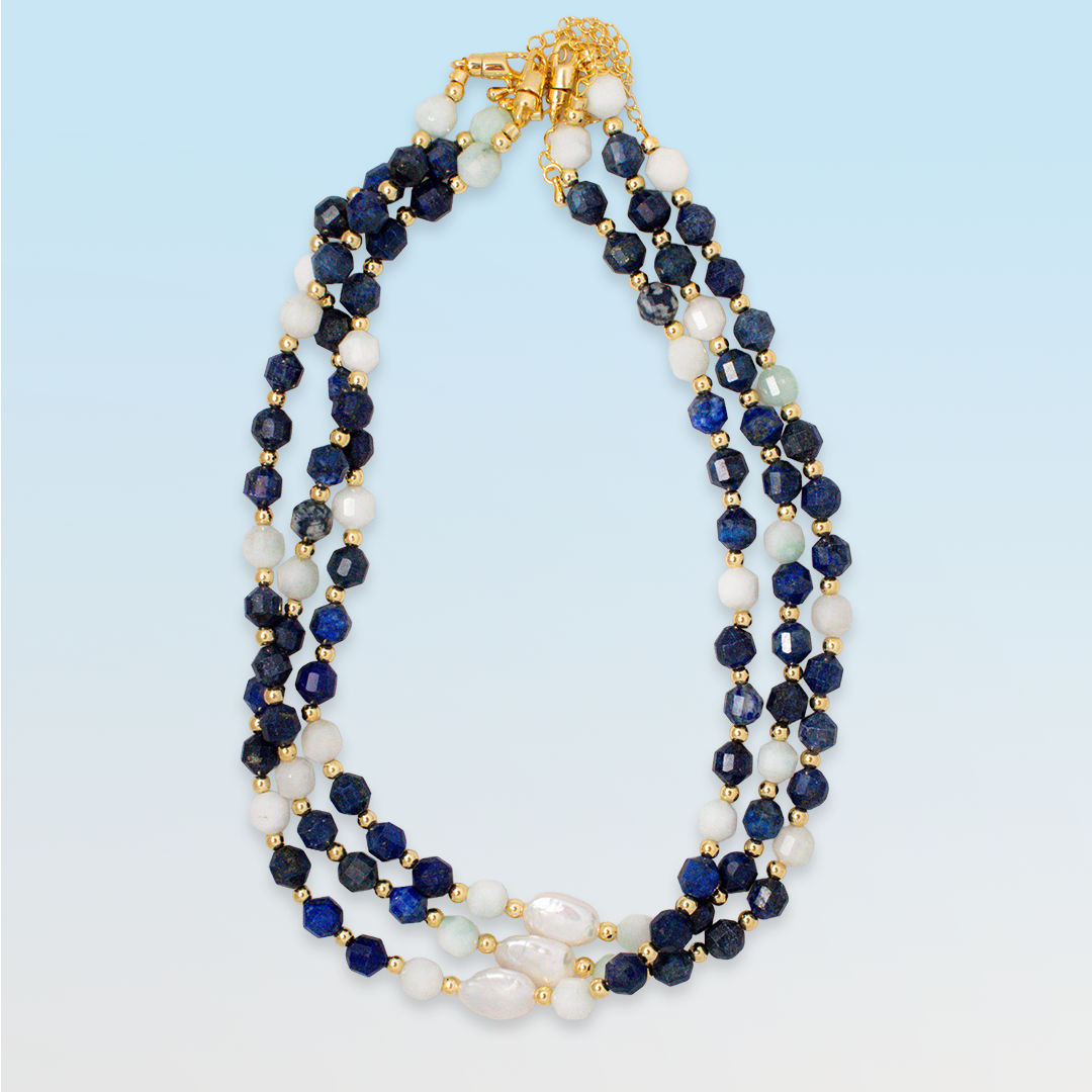 Blue Spring Lapis Aquamarine and Pearl Necklace