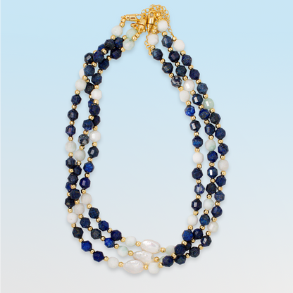 Blue Spring Lapis Aquamarine and Pearl Necklace