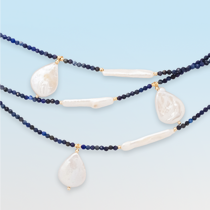 Sandro Lapis Lazuli and Freshwater Pearl Pendant Necklace