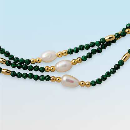 Bahia Malachite and Freshwater Pearl Beaded Necklace