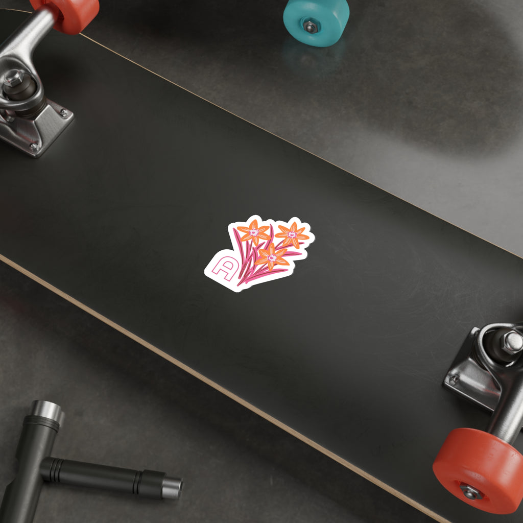 December birthday flower sticker on the bottom side of a skateboard