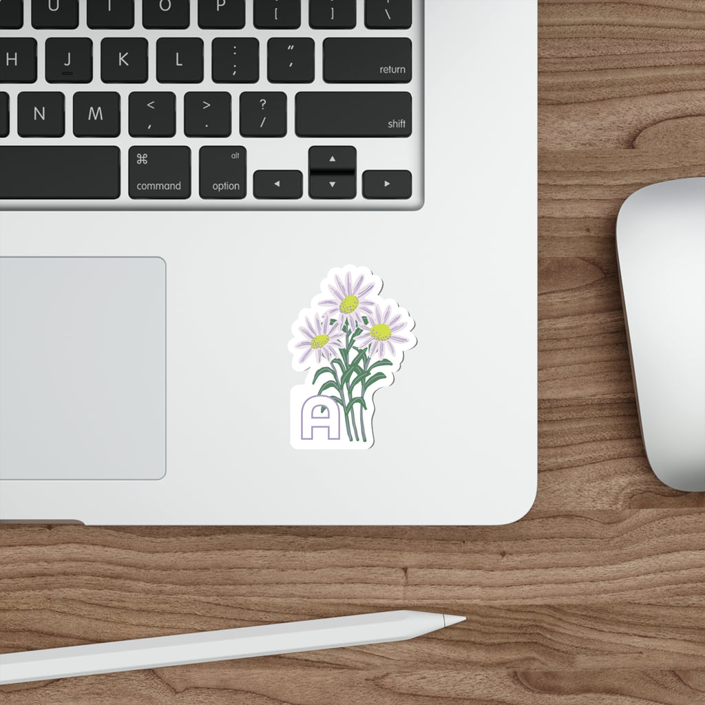September birthday flower sticker on a laptop