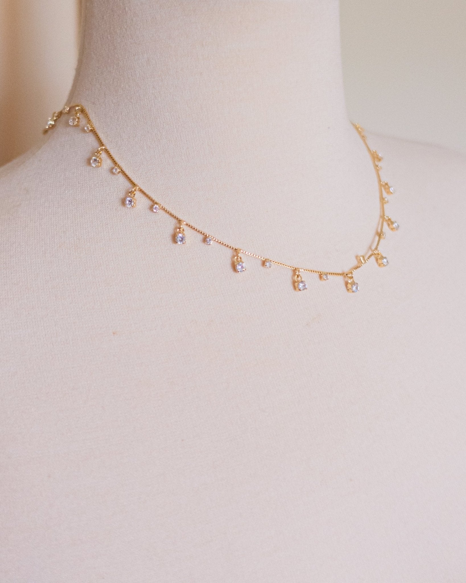 Necklace - 18k Gold Fill Dainty Rhinestone Necklace - Curated Dry Goods