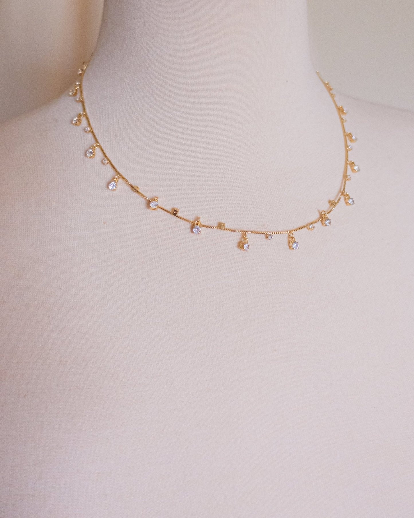 Necklace - 18k Gold Fill Dainty Rhinestone Necklace - Curated Dry Goods