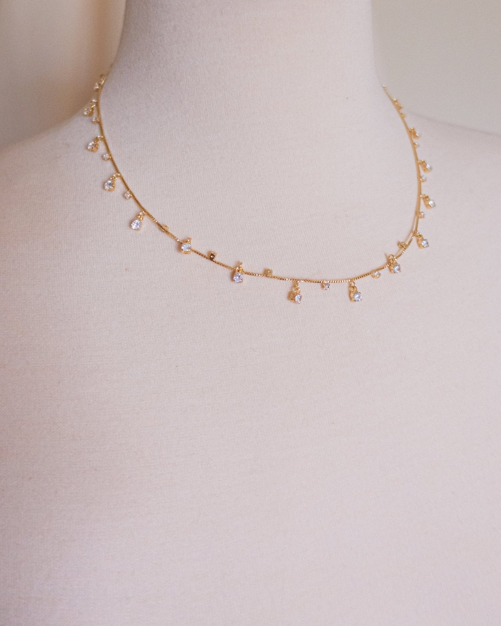 Necklace - 18k Gold Fill Dainty Rhinestone Necklace - Curated Dry Goods