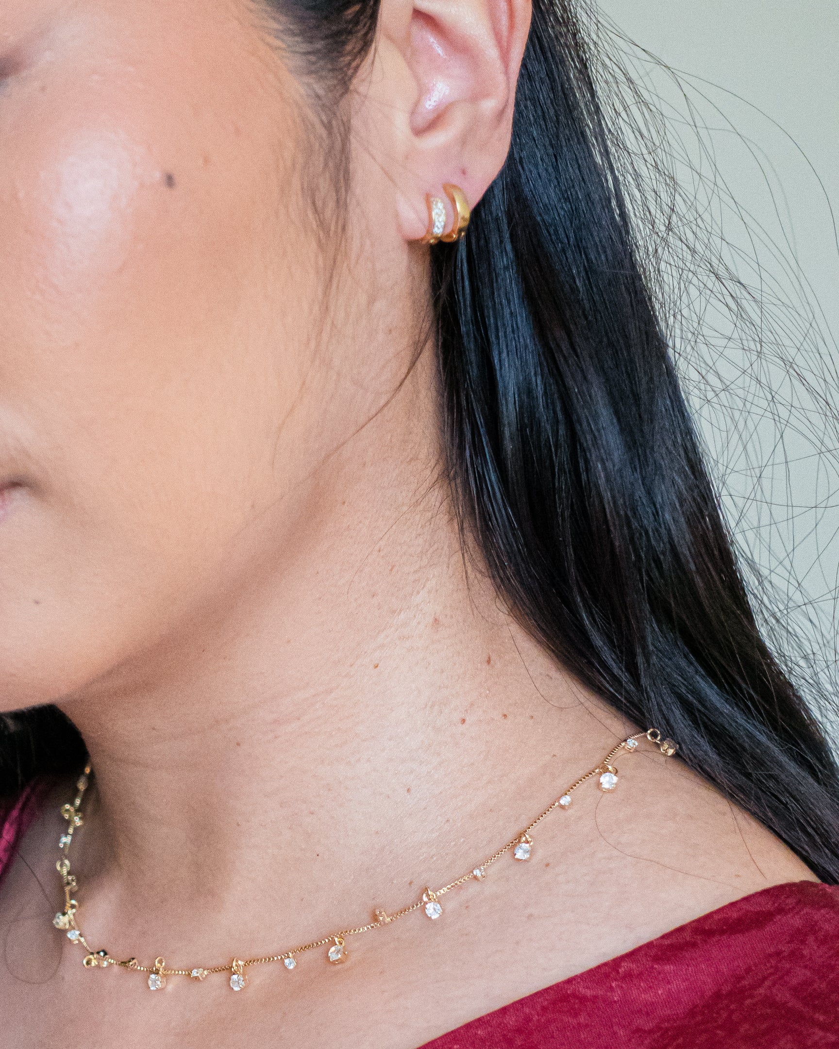 18k Gold Fill Pave Rhinestone Mini Hoop Earrings