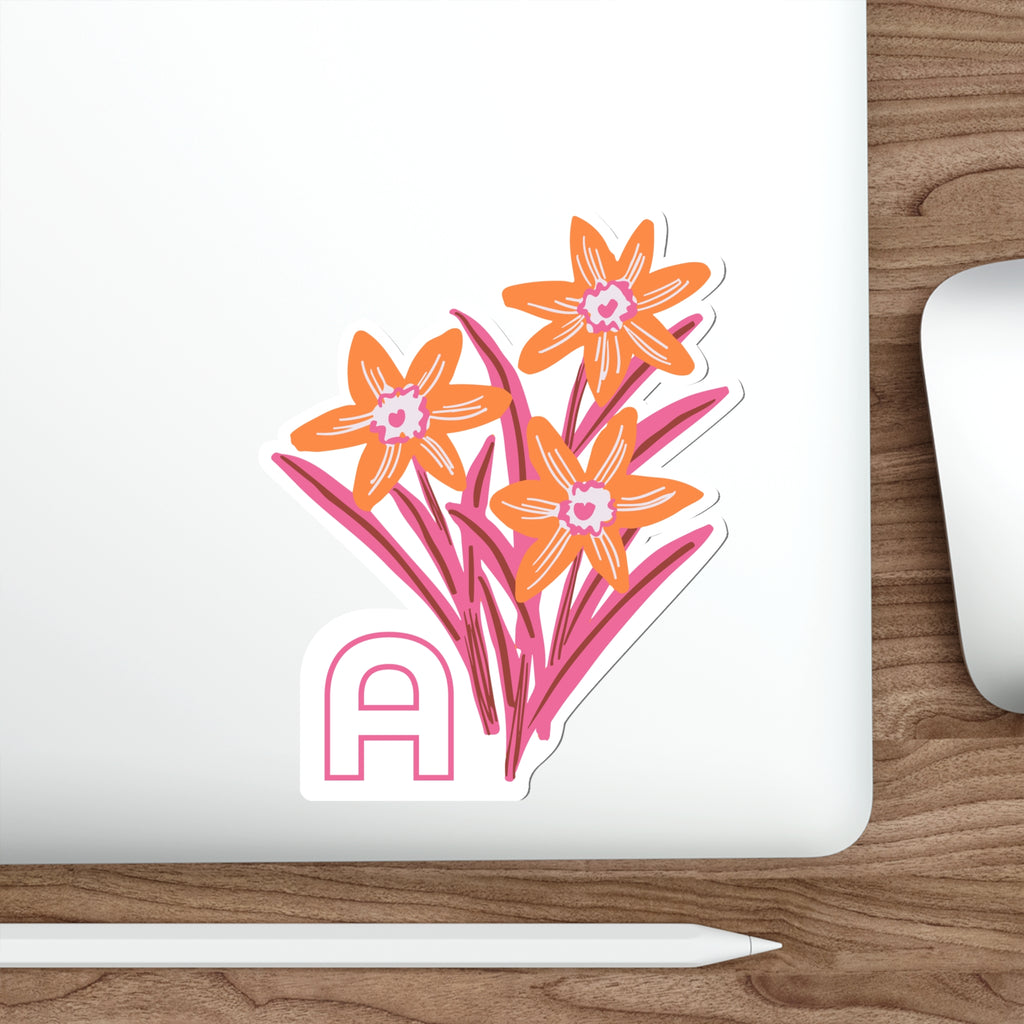 6-inch December birthday flower sticker on a laptop