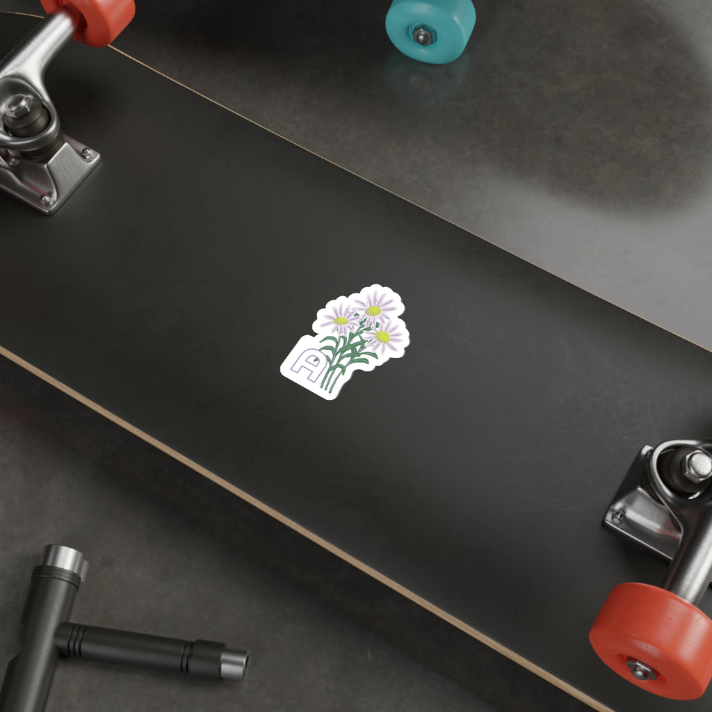 September birthday flower sticker on the underside of a skateboard