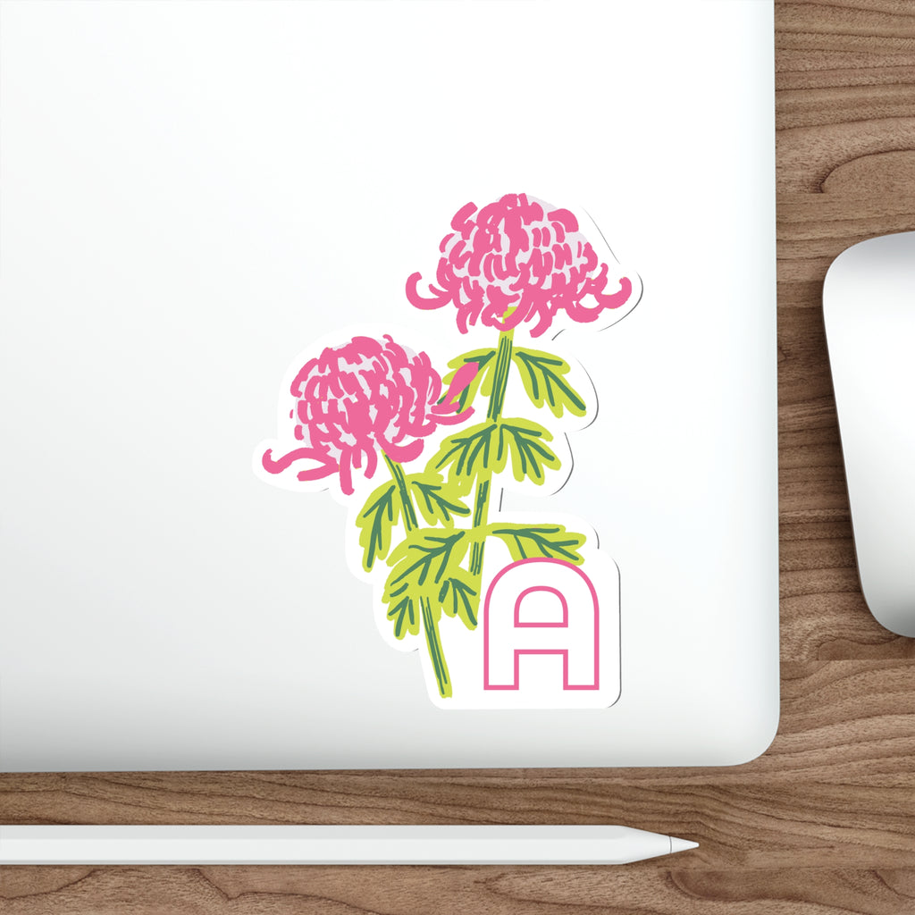 November birthday flower sticker on a laptop
