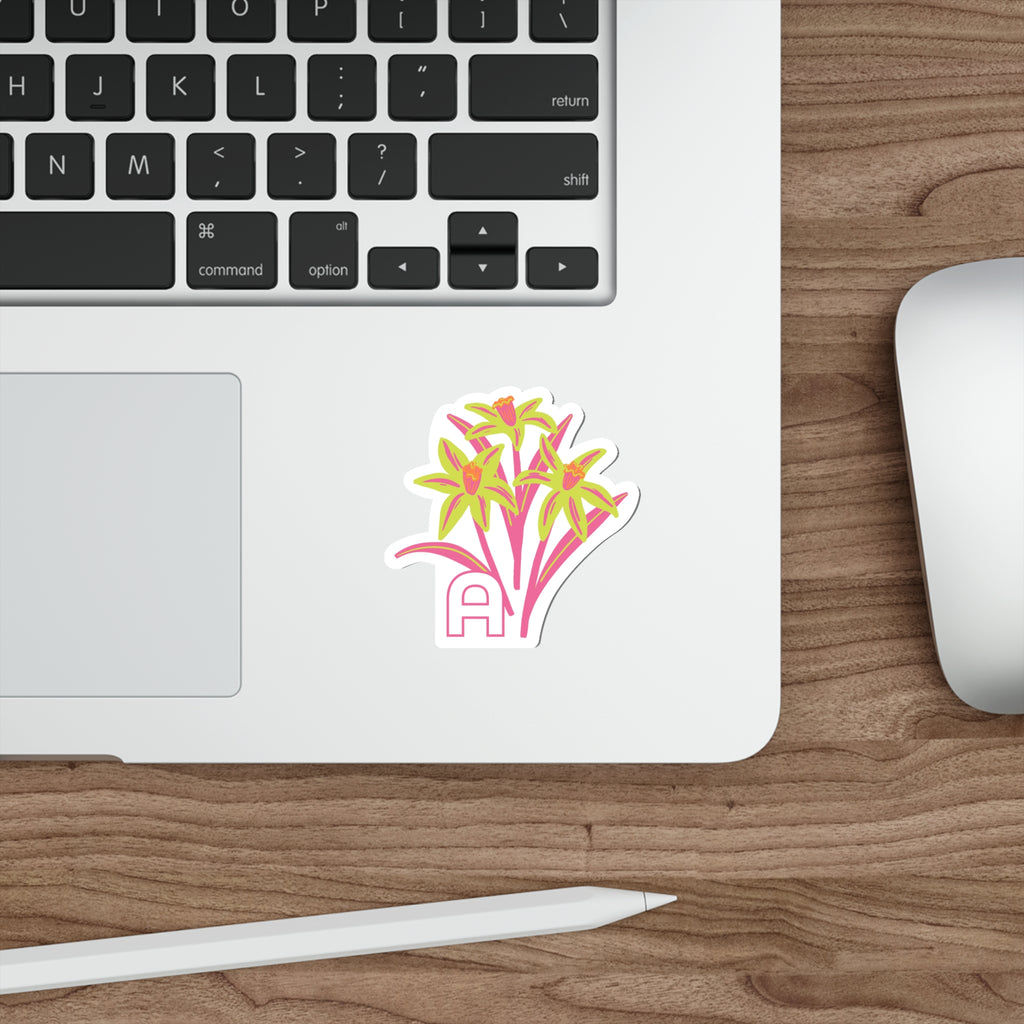 March birthday flower sticker on a laptop